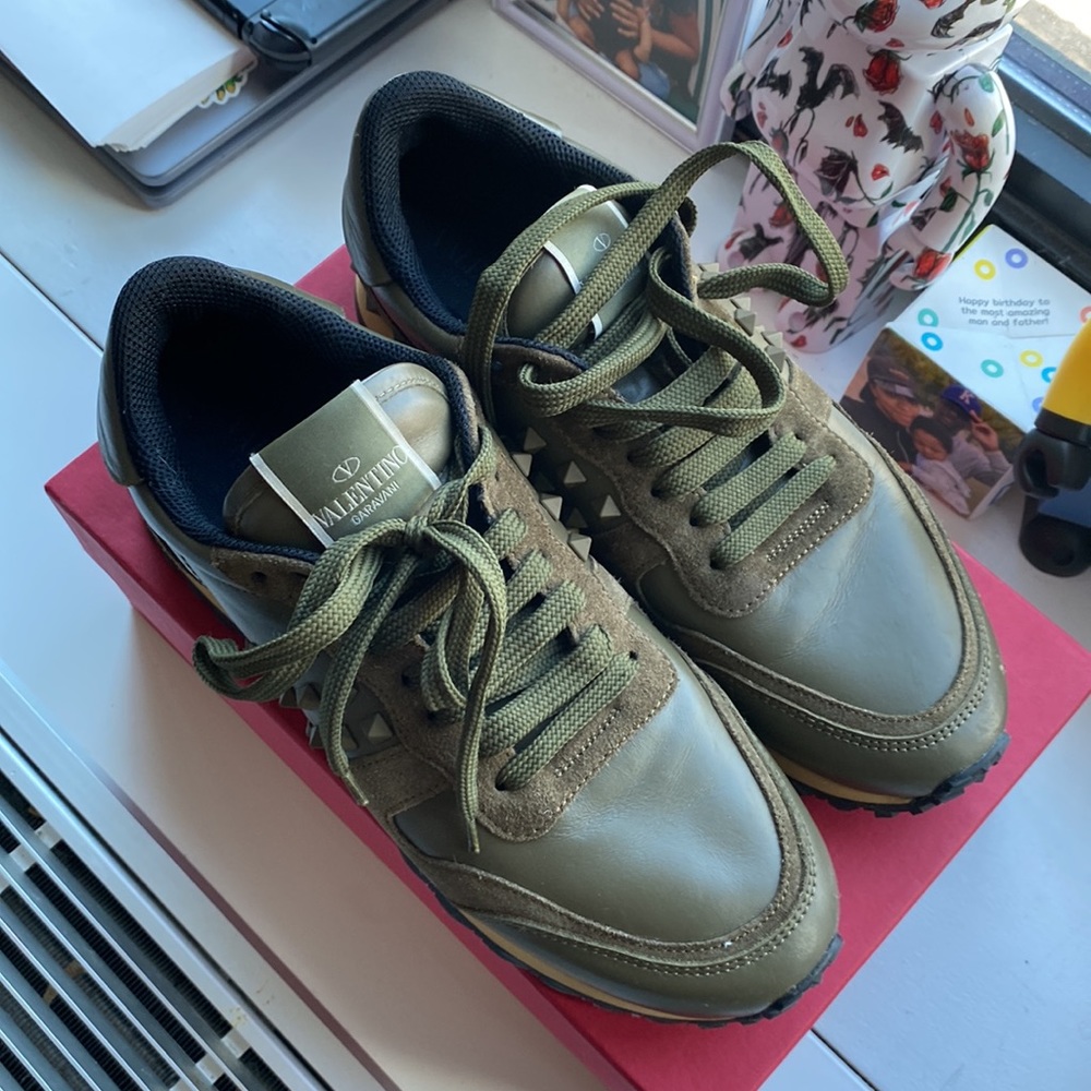 Valentino Rockstud Sneakers Dark Green sz 40